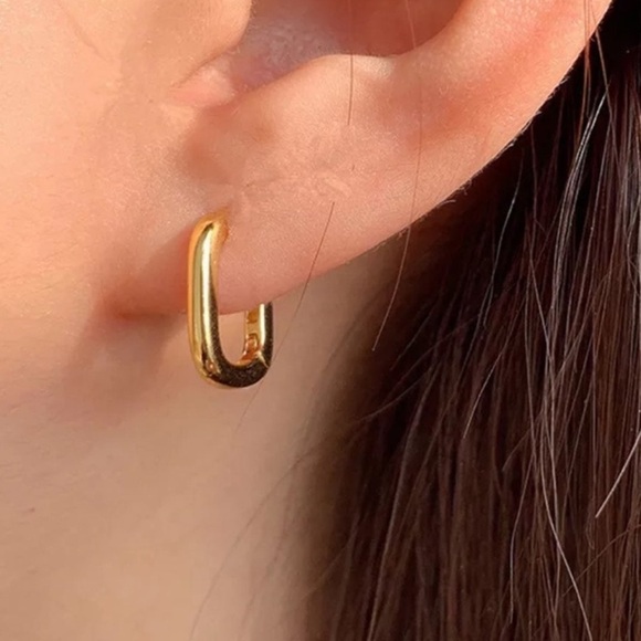 Gold Oval Hoop Huggie Sterling Silver Earrings